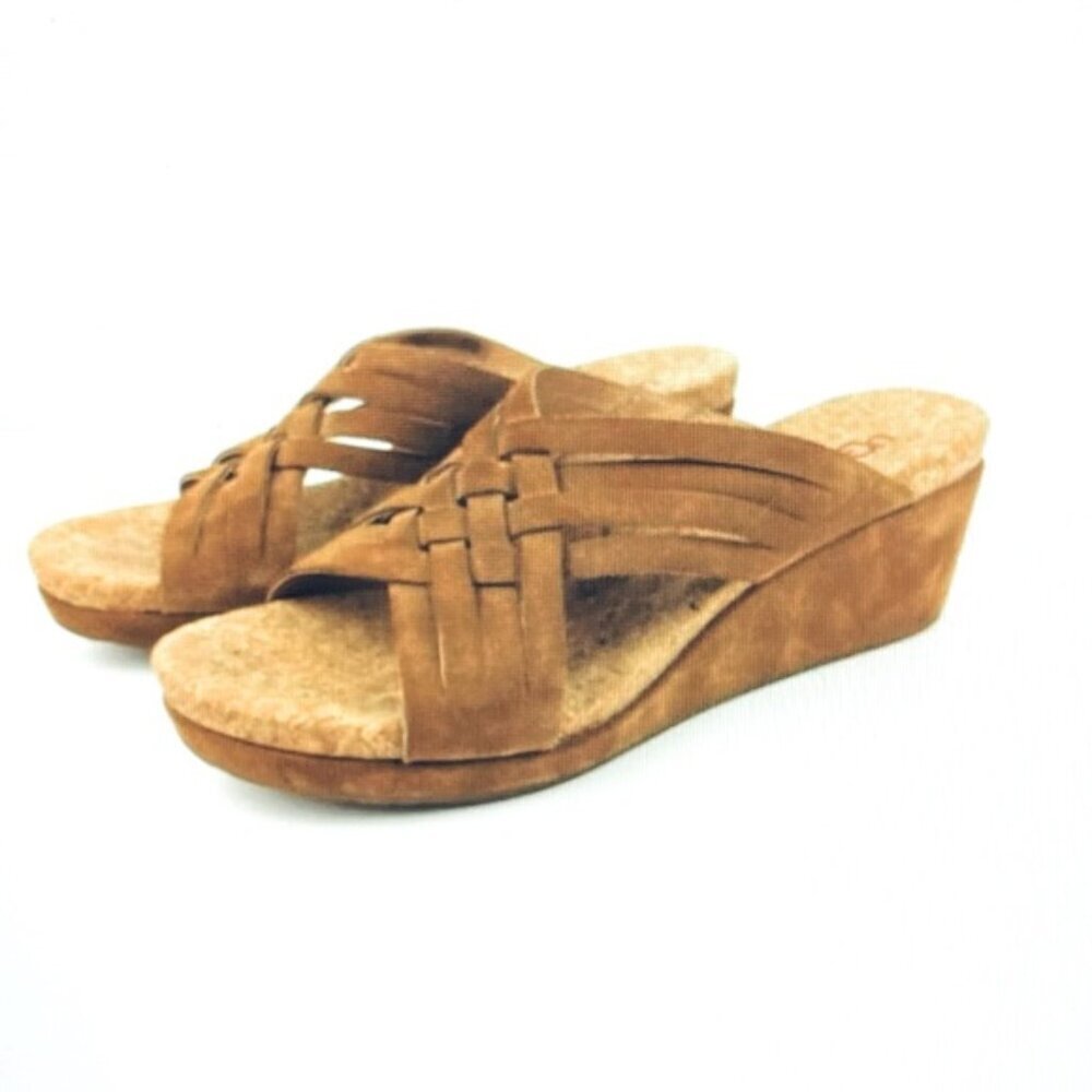 UGG Brown suede woven strap Wedge Sandals 9